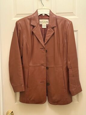 Vintage New York Classics Women's Tan Leather Blazer Jacket